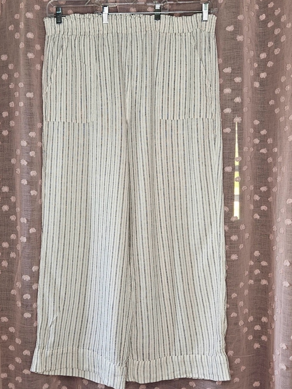 💖 2/$35 Striped Wide-Leg Linen Blend Pants - Cream 2xl